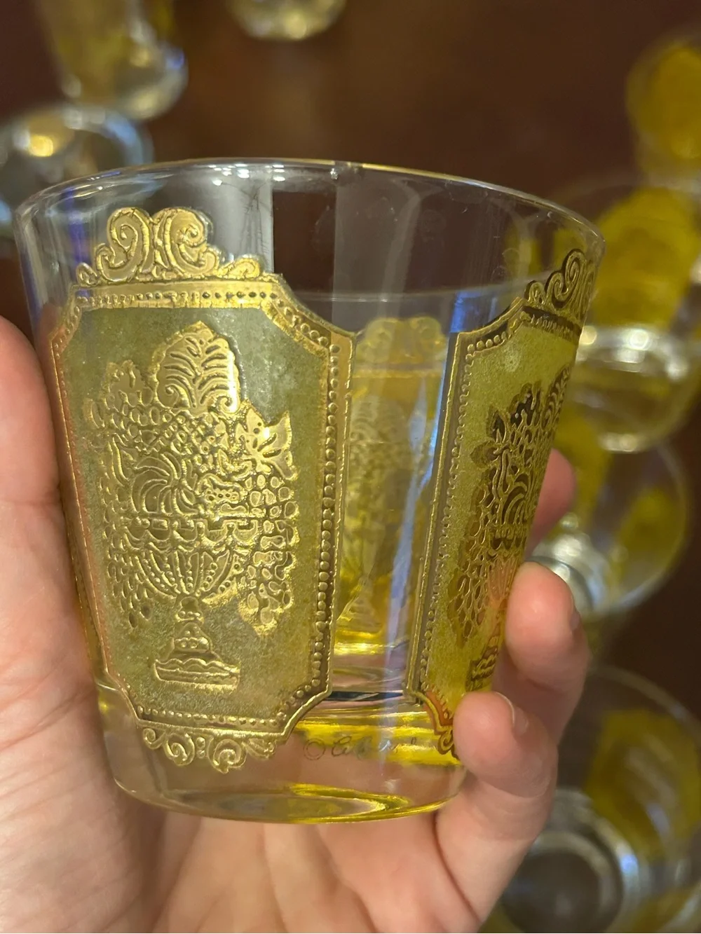 Vintage Culver 22kt gold gilt lowball glass tumblers